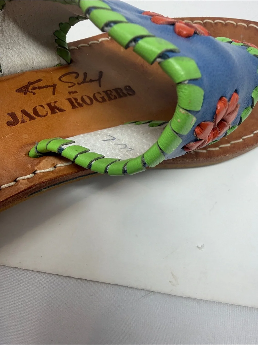Jack Rogers Blue Leather Flower Toe-Post Sandals Size 7 Excellent Condition